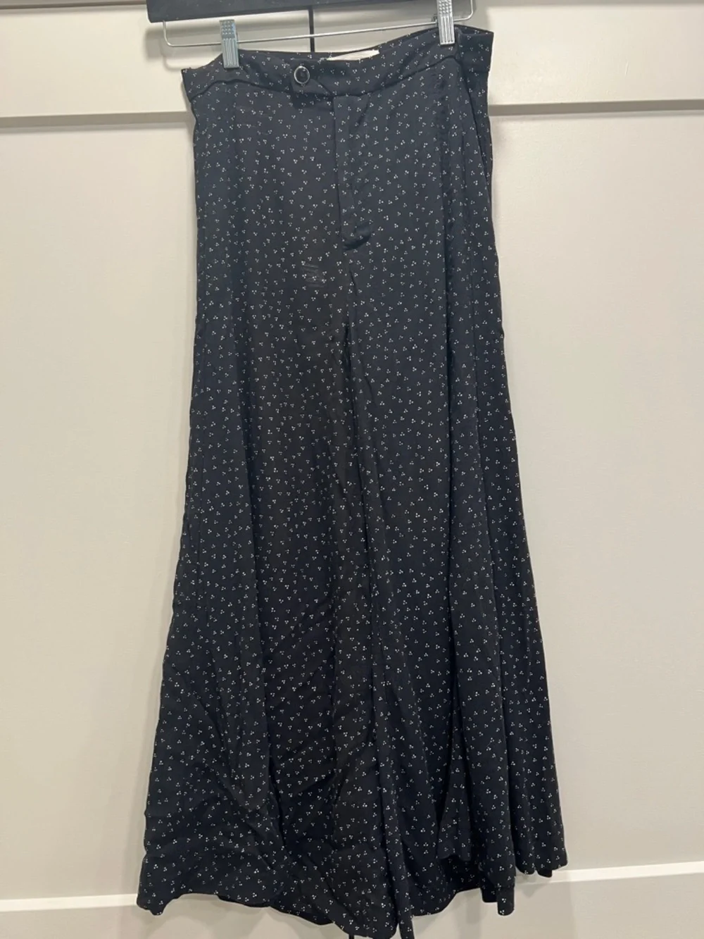 Anthropologie Black Maxi wide leg crop pants with White Micro Floral Print size - Picture 1 of 10